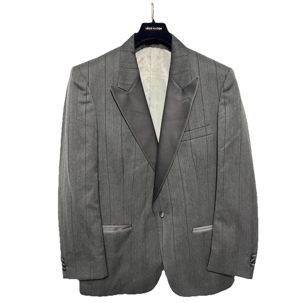 VINTAGE Christian Dior Tuxedo Jacket Mens 41R Gray Satin Peak Lapel Made USA 80s